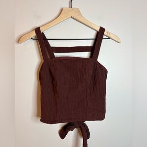 Women’s Anthropologie smocked tie-back tank top dark burgundy/brown size XS